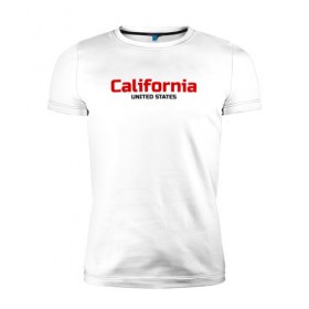 Мужская футболка премиум с принтом USA - California в Новосибирске, 92% хлопок, 8% лайкра | приталенный силуэт, круглый вырез ворота, длина до линии бедра, короткий рукав | Тематика изображения на принте: america | california | california city | california republic | usa | америка | калифорния | соединенные штаты | сша | штат