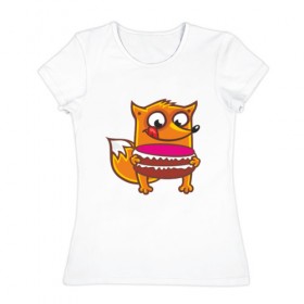 Женская футболка хлопок с принтом Голодная лиса в Новосибирске, 100% хлопок | прямой крой, круглый вырез горловины, длина до линии бедер, слегка спущенное плечо | fox | foxed | арт | лис | лиса | лисенок | лисичка | пушистик | рыжая | рыжмй хвост