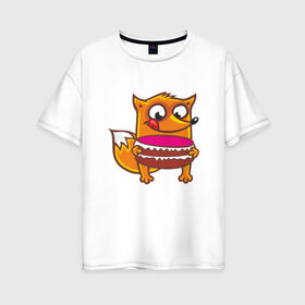 Женская футболка хлопок Oversize с принтом Голодная лиса в Новосибирске, 100% хлопок | свободный крой, круглый ворот, спущенный рукав, длина до линии бедер
 | fox | foxed | арт | лис | лиса | лисенок | лисичка | пушистик | рыжая | рыжмй хвост