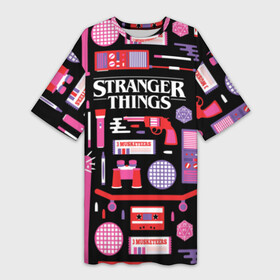 Платье-футболка 3D с принтом STRANGER THINGS STARTER PACK в Новосибирске,  |  | 11 | eleven | logo | netflix | pack | starter | stranger | things | дела | крайне | лого | логотип | одинадцать | одиннадцать | очень | пак | события | стартер | странные | стренджер