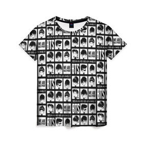 Женская футболка 3D с принтом BTS Pop art в Новосибирске, 100% полиэфир ( синтетическое хлопкоподобное полотно) | прямой крой, круглый вырез горловины, длина до линии бедер | bangtan | boy | j hope | jimin | jin | jungkook | korea | luv | rm | suga | v | with | бтс | кей | поп