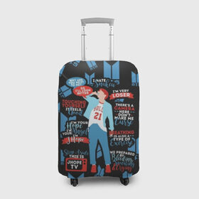 Чехол для чемодана 3D с принтом BTS J-Hope Quotes в Новосибирске, 86% полиэфир, 14% спандекс | двустороннее нанесение принта, прорези для ручек и колес | bangtan | boy | j hope | jimin | jin | jungkook | korea | luv | rm | suga | v | with | бтс | кей | поп