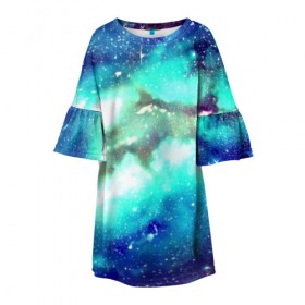 Детское платье 3D с принтом Звёздное небо в Новосибирске, 100% полиэстер | прямой силуэт, чуть расширенный к низу. Круглая горловина, на рукавах — воланы | galaxy | nebula | space | star | абстракция | вселенная | галактика | звезда | звезды | космический | планеты