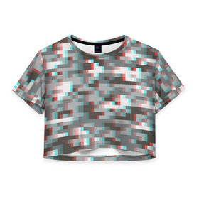 Женская футболка Cropp-top с принтом Пиксели кубики в Новосибирске, 100% полиэстер | круглая горловина, длина футболки до линии талии, рукава с отворотами | камуфляж | пиксели | текстуры