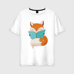 Женская футболка хлопок Oversize с принтом Лиса с книжкой в Новосибирске, 100% хлопок | свободный крой, круглый ворот, спущенный рукав, длина до линии бедер
 | fox | foxed | арт | лис | лиса | лисенок | лисичка | пушистик | рыжая | рыжмй хвост