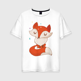 Женская футболка хлопок Oversize с принтом Лисичка в Новосибирске, 100% хлопок | свободный крой, круглый ворот, спущенный рукав, длина до линии бедер
 | fox | foxed | арт | лис | лиса | лисенок | лисичка | пушистик | рыжая | рыжмй хвост