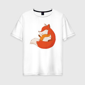Женская футболка хлопок Oversize с принтом Лисичка в Новосибирске, 100% хлопок | свободный крой, круглый ворот, спущенный рукав, длина до линии бедер
 | fox | foxed | арт | лис | лиса | лисенок | лисичка | пушистик | рыжая | рыжмй хвост