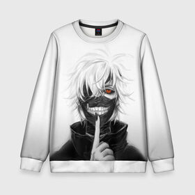 Детский свитшот 3D с принтом Kaneki Ken в Новосибирске, 100% полиэстер | свободная посадка, прямой крой, мягкая тканевая резинка на рукавах и понизу свитшота | Тематика изображения на принте: anteiku | ghoul | kaneki | ken | tokyo | антейку | гуль | канеки | кен | токийский