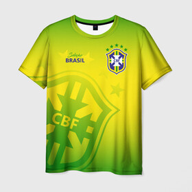 Мужская футболка 3D с принтом Бразилия в Новосибирске, 100% полиэфир | прямой крой, круглый вырез горловины, длина до линии бедер | brasil | brazil | бразилия | бразильская сборная | сборная бразилии | сборная бразилии по футболу | сборные | форма | футбол | футбольные сборные | чемпионат мира