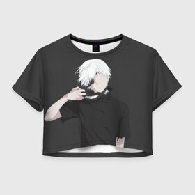 Женская футболка Cropp-top с принтом Kaneki Ken в Новосибирске, 100% полиэстер | круглая горловина, длина футболки до линии талии, рукава с отворотами | anteiku | ghoul | kaneki | ken | tokyo | антейку | гуль | канеки | кен | токийский