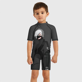 Детский купальный костюм 3D с принтом Kaneki Ken высокомерный в Новосибирске, Полиэстер 85%, Спандекс 15% | застежка на молнии на спине | anteiku | ghoul | kaneki | ken | tokyo | антейку | гуль | канеки | кен | токийский