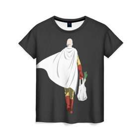 Женская футболка 3D с принтом Saitama в Новосибирске, 100% полиэфир ( синтетическое хлопкоподобное полотно) | прямой крой, круглый вырез горловины, длина до линии бедер | hero | man | one | one punch | punch | punch man | saitama | super | superhero | ванпанчмен | герой | сайтама | супер | супергерой