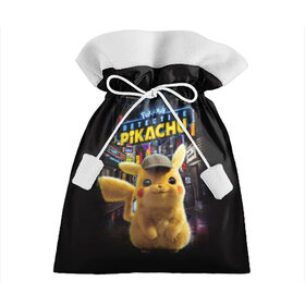 Подарочный 3D мешок с принтом Pikachu Detective в Новосибирске, 100% полиэстер | Размер: 29*39 см | anime | game | nintendo | pikachu | pokemon | аниме | детектив | игра | кино | пикачу | покемон | эш кетчум