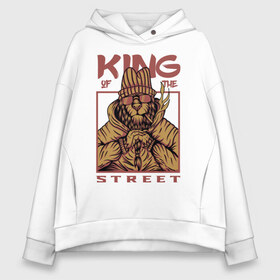 Женское худи Oversize хлопок с принтом King of the street в Новосибирске, френч-терри — 70% хлопок, 30% полиэстер. Мягкий теплый начес внутри —100% хлопок | боковые карманы, эластичные манжеты и нижняя кромка, капюшон на магнитной кнопке | king | животные | звери | король | король улиц | кот | кошка | кошки | лев | природа | улица