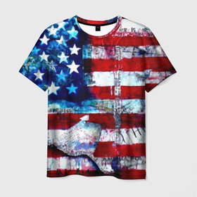 Мужская футболка 3D с принтом АМЕРИКА в Новосибирске, 100% полиэфир | прямой крой, круглый вырез горловины, длина до линии бедер | usa | абстракция | америка | американский | герб | звезды | краска | символика сша | страны | сша | флаг | штаты