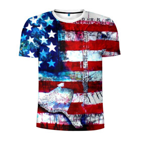 Мужская футболка 3D спортивная с принтом АМЕРИКА в Новосибирске, 100% полиэстер с улучшенными характеристиками | приталенный силуэт, круглая горловина, широкие плечи, сужается к линии бедра | usa | абстракция | америка | американский | герб | звезды | краска | символика сша | страны | сша | флаг | штаты