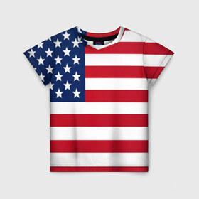 Детская футболка 3D с принтом USA в Новосибирске, 100% гипоаллергенный полиэфир | прямой крой, круглый вырез горловины, длина до линии бедер, чуть спущенное плечо, ткань немного тянется | usa | абстракция | америка | американский | герб | звезды | краска | символика сша | страны | сша | флаг | штаты