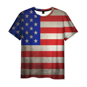 Мужская футболка 3D с принтом Американский флаг в Новосибирске, 100% полиэфир | прямой крой, круглый вырез горловины, длина до линии бедер | usa | абстракция | америка | американский | герб | звезды | краска | символика сша | страны | сша | флаг | штаты