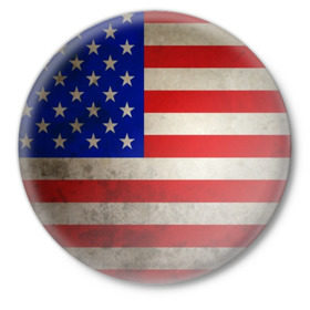 Значок с принтом Американский флаг в Новосибирске,  металл | круглая форма, металлическая застежка в виде булавки | Тематика изображения на принте: usa | абстракция | америка | американский | герб | звезды | краска | символика сша | страны | сша | флаг | штаты