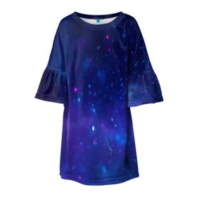Детское платье 3D с принтом Космос в Новосибирске, 100% полиэстер | прямой силуэт, чуть расширенный к низу. Круглая горловина, на рукавах — воланы | Тематика изображения на принте: galaxy | nebula | space | star | абстракция | вселенная | галактика | звезда | звезды | космический | планеты