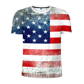 Мужская футболка 3D спортивная с принтом Америка Флаг в Новосибирске, 100% полиэстер с улучшенными характеристиками | приталенный силуэт, круглая горловина, широкие плечи, сужается к линии бедра | usa | абстракция | америка | американский | герб | звезды | краска | символика сша | страны | сша | флаг | штаты