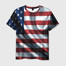 Мужская футболка 3D с принтом Символика Америки в Новосибирске, 100% полиэфир | прямой крой, круглый вырез горловины, длина до линии бедер | usa | абстракция | америка | американский | герб | звезды | краска | символика сша | страны | сша | флаг | штаты