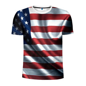 Мужская футболка 3D спортивная с принтом Символика Америки в Новосибирске, 100% полиэстер с улучшенными характеристиками | приталенный силуэт, круглая горловина, широкие плечи, сужается к линии бедра | usa | абстракция | америка | американский | герб | звезды | краска | символика сша | страны | сша | флаг | штаты