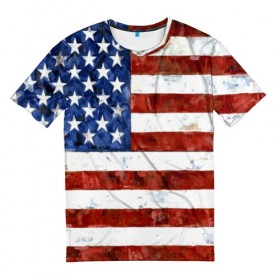 Мужская футболка 3D с принтом США ФЛАГ в Новосибирске, 100% полиэфир | прямой крой, круглый вырез горловины, длина до линии бедер | usa | абстракция | америка | американский | герб | звезды | краска | символика сша | страны | сша | флаг | штаты