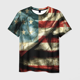Мужская футболка 3D с принтом USA 3D в Новосибирске, 100% полиэфир | прямой крой, круглый вырез горловины, длина до линии бедер | usa | абстракция | америка | американский | герб | звезды | краска | символика сша | страны | сша | флаг | штаты