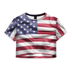 Женская футболка Cropp-top с принтом USA в Новосибирске, 100% полиэстер | круглая горловина, длина футболки до линии талии, рукава с отворотами | Тематика изображения на принте: usa | абстракция | америка | американский | герб | звезды | краска | символика сша | страны | сша | флаг | штаты