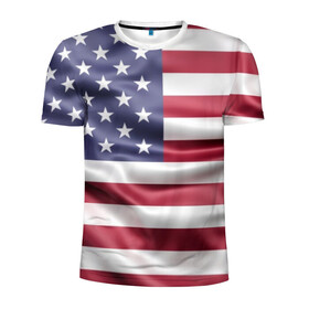 Мужская футболка 3D спортивная с принтом USA в Новосибирске, 100% полиэстер с улучшенными характеристиками | приталенный силуэт, круглая горловина, широкие плечи, сужается к линии бедра | usa | абстракция | америка | американский | герб | звезды | краска | символика сша | страны | сша | флаг | штаты