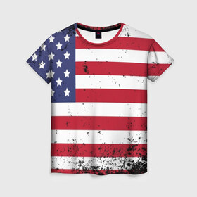 Женская футболка 3D с принтом США в Новосибирске, 100% полиэфир ( синтетическое хлопкоподобное полотно) | прямой крой, круглый вырез горловины, длина до линии бедер | usa | абстракция | америка | американский | герб | звезды | краска | символика сша | страны | сша | флаг | штаты