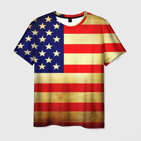 Мужская футболка 3D с принтом USA в Новосибирске, 100% полиэфир | прямой крой, круглый вырез горловины, длина до линии бедер | usa | абстракция | америка | американский | герб | звезды | краска | символика сша | страны | сша | флаг | штаты