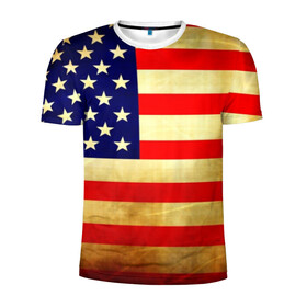 Мужская футболка 3D спортивная с принтом USA в Новосибирске, 100% полиэстер с улучшенными характеристиками | приталенный силуэт, круглая горловина, широкие плечи, сужается к линии бедра | Тематика изображения на принте: usa | абстракция | америка | американский | герб | звезды | краска | символика сша | страны | сша | флаг | штаты