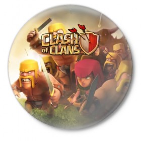 Значок с принтом Clash of Clans в Новосибирске,  металл | круглая форма, металлическая застежка в виде булавки | base | clan wars | coc | hall | hog rider | royale | town | trap | база | гоблин | золото | клеш оф кленс | кок | крепость | кристаллы | трофей | эликсир