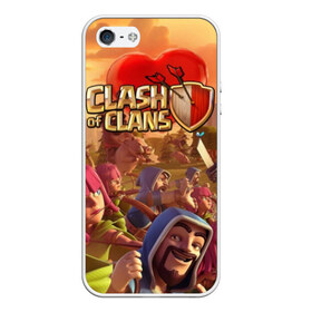 Чехол для iPhone 5/5S матовый с принтом Clash of Clans в Новосибирске, Силикон | Область печати: задняя сторона чехла, без боковых панелей | base | clan wars | coc | hall | hog rider | royale | town | trap | база | гоблин | золото | клеш оф кленс | кок | крепость | кристаллы | трофей | эликсир