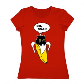 Женская футболка хлопок с принтом Oh, snap! в Новосибирске, 100% хлопок | прямой крой, круглый вырез горловины, длина до линии бедер, слегка спущенное плечо | banana | cat | kitten | банан | кот | котенок | кошка