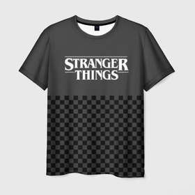 Мужская футболка 3D с принтом STRANGER THINGS Gray в Новосибирске, 100% полиэфир | прямой крой, круглый вырез горловины, длина до линии бедер | 11 | 3 сезон | eleven | logo | netflix | stranger | things | дела | крайне | лого | логотип | одинадцать | одиннадцать | очень | события | странные | стренджер