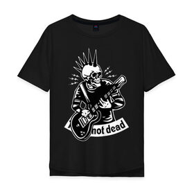 Мужская футболка хлопок Oversize с принтом Punks not dead в Новосибирске, 100% хлопок | свободный крой, круглый ворот, “спинка” длиннее передней части | guitar | motto | music | punk | rock | skull | гитара | девиз | музыка | панк | рок | череп