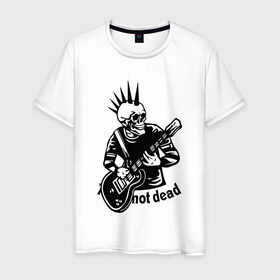 Мужская футболка хлопок с принтом Punk`s not dead в Новосибирске, 100% хлопок | прямой крой, круглый вырез горловины, длина до линии бедер, слегка спущенное плечо. | guitar | motto | music | punk | rock | skull | гитара | девиз | музыка | панк | рок | череп