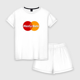 Женская пижама с шортиками хлопок с принтом MasturBate в Новосибирске, 100% хлопок | футболка прямого кроя, шорты свободные с широкой мягкой резинкой | mastercard | принт | принт на футболке | футболка с принтом