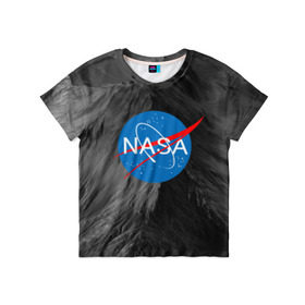 Детская футболка 3D с принтом NASA в Новосибирске, 100% гипоаллергенный полиэфир | прямой крой, круглый вырез горловины, длина до линии бедер, чуть спущенное плечо, ткань немного тянется | Тематика изображения на принте: galaxy | nasa | space | space company | star | астрономия | галактика | звезды | космическая компания | космос | наса