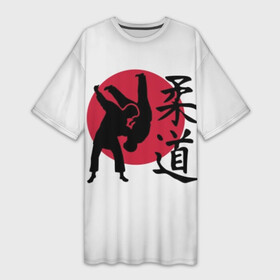 Платье-футболка 3D с принтом Дзюдо в Новосибирске,  |  | eastern | emblem | hieroglyph | japanese | judo | martial arts | red | sign | silhouette | sport | stencil | sun | symbol | wrestlers | wrestling | борцы | борьба | восточная | дзюдо | единоборства | знак | иероглиф | красное | силуэт | символ | солнце | 