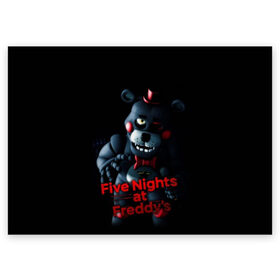 Поздравительная открытка с принтом Five Nights At Freddys в Новосибирске, 100% бумага | плотность бумаги 280 г/м2, матовая, на обратной стороне линовка и место для марки
 | five nights at freddys | foxy | аниматроники | игра | компьютерная игра | робот | фокси | фредди | фреди | чика