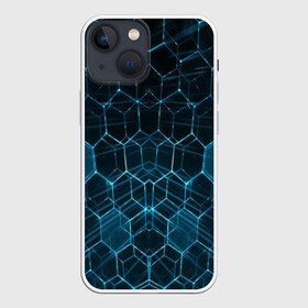 Чехол для iPhone 13 mini с принтом НЕОНОВАЯ БРОНЯ в Новосибирске,  |  | abstraction | cyber | cyberpunk | future | geometry | hexagon | techno | texture | абстракция | броня | геометрия | кибер | краски | неон | неоновый | сетка | соты | стальная броня | текстура | шестигранники