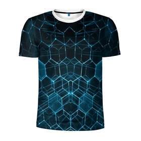 Мужская футболка 3D спортивная с принтом НЕОНОВАЯ БРОНЯ в Новосибирске, 100% полиэстер с улучшенными характеристиками | приталенный силуэт, круглая горловина, широкие плечи, сужается к линии бедра | abstraction | cyber | cyberpunk | future | geometry | hexagon | techno | texture | абстракция | броня | геометрия | кибер | краски | неон | неоновый | сетка | соты | стальная броня | текстура | шестигранники