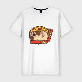 Мужская футболка премиум с принтом Pizza Dog в Новосибирске, 92% хлопок, 8% лайкра | приталенный силуэт, круглый вырез ворота, длина до линии бедра, короткий рукав | amimals | cook | dog | doggy | food | pizza | woof | боксер | бульдог | бультерьер | волк | гав | доберман | дог | долматинец | друг | еда | животные | йорк | кок | мопс | овчарка | пёс | песик | питомец | пицца | повар | пудель