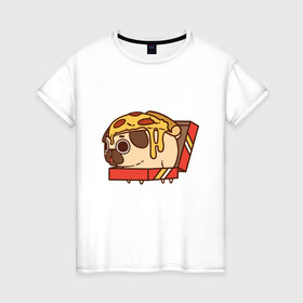 Женская футболка хлопок с принтом Pizza Dog в Новосибирске, 100% хлопок | прямой крой, круглый вырез горловины, длина до линии бедер, слегка спущенное плечо | amimals | cook | dog | doggy | food | pizza | woof | боксер | бульдог | бультерьер | волк | гав | доберман | дог | долматинец | друг | еда | животные | йорк | кок | мопс | овчарка | пёс | песик | питомец | пицца | повар | пудель