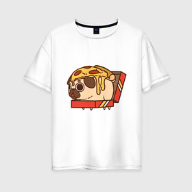 Женская футболка хлопок Oversize с принтом Pizza Dog в Новосибирске, 100% хлопок | свободный крой, круглый ворот, спущенный рукав, длина до линии бедер
 | amimals | cook | dog | doggy | food | pizza | woof | боксер | бульдог | бультерьер | волк | гав | доберман | дог | долматинец | друг | еда | животные | йорк | кок | мопс | овчарка | пёс | песик | питомец | пицца | повар | пудель