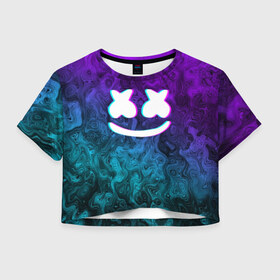 Женская футболка Cropp-top с принтом MARSHMELLO в Новосибирске, 100% полиэстер | круглая горловина, длина футболки до линии талии, рукава с отворотами | dj | marshmello | neon | usa | америка | клубная музыка | маршмелло | музыка | музыкант | неон